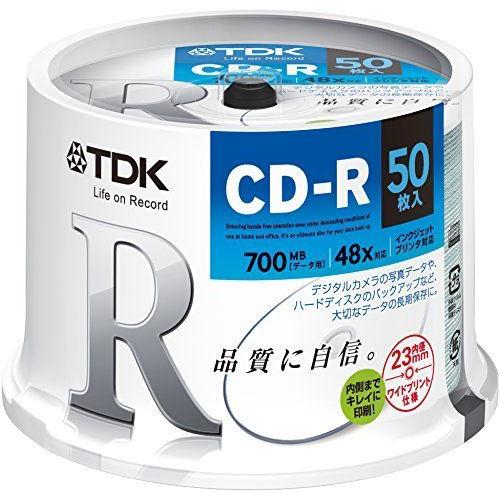 TDK データ用CD-R 700MB 48倍速対応 ホワイトワイドプリンタブル 50枚スピンドル CD-R80PWDX50PE テープドライブ