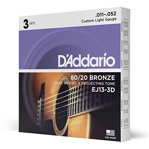 DAddario ダダリオ アコースティックギター弦 80/20ブロンズ Custom Light .011-.052 EJ13-3D 3set入り
