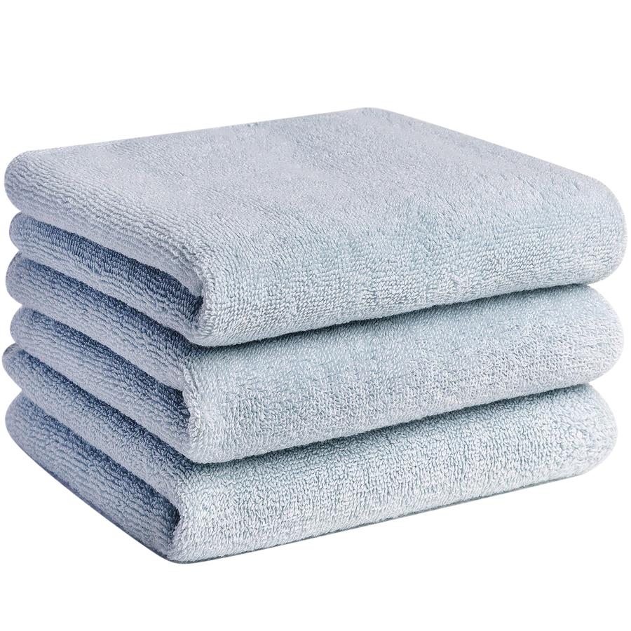 VECELO タオル フェイスタオル 3枚入 100%綿 73*34cm 瞬間吸水 耐久性 毛羽落ち少ない 肌触り ブルー