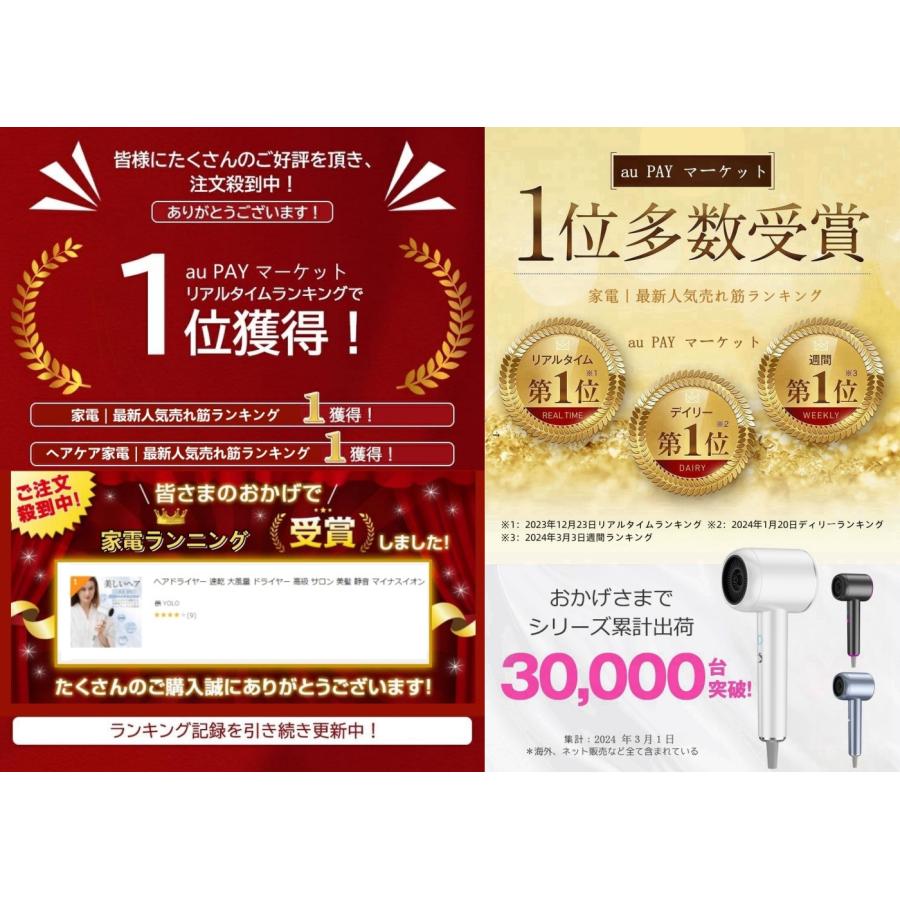 「UNISEKA正規品」ヘアドライヤー 速乾 大風量 ドライヤー 高級 サロン 美髪 静音 マイナスイオン リカバリーエアー 温度調整 4段階調節  超軽量 旅行用｜aandz｜03