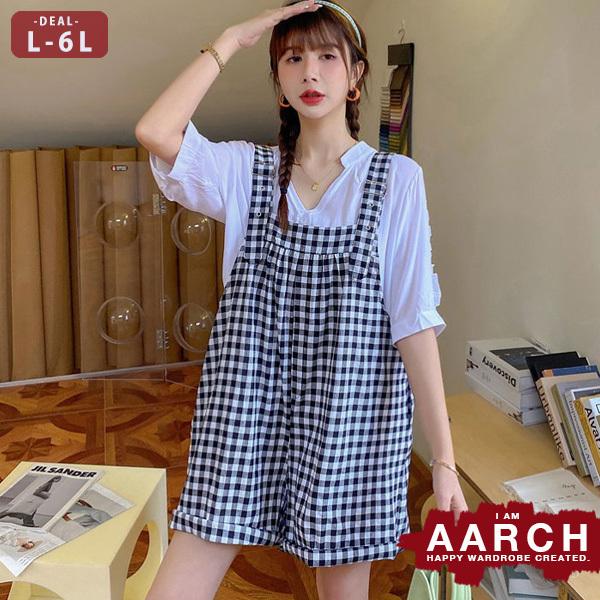 大きいサイズ レディース ファッション サロペット ぽっちゃり おおきいサイズ あり シャツトップス付き 2点セット チェック柄 パンツ L Ll 3l 4l 5l 6l 春夏 お得な特別割引価格