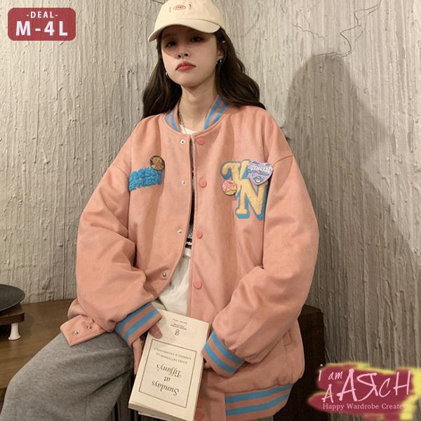 大きいサイズ レディース ファッション ブルゾン アウター ぽっちゃり おおきいサイズ あり オーバーサイズ スタジャン ジャケット ロゴ M L Ll 3l 4l 秋冬 スーパーsale セール期間限定