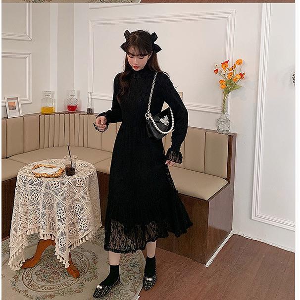 大きいサイズ レディース ファッション ワンピース ぽっちゃり おおきいサイズ あり 総レース クラシカル ガーリービショップスリーブ M L Ll 3l 4l 5l 秋冬 高品質