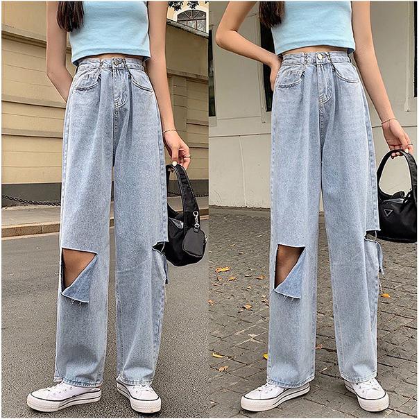 大きいサイズ レディース ファッション デニム デニムパンツ ぽっちゃり おおきいサイズ あり カッティング ダメージ ワイド ストレート M L Ll 3l 4l 5l 春夏 直送商品