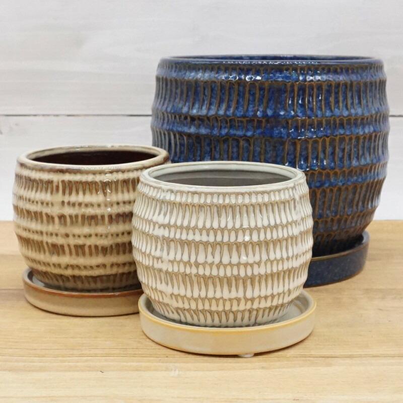 【3点セット】植木鉢 陶器 作家鉢 陶器鉢 植木鉢 おしゃれ 陶器鉢 クラッツ シノL (3色) 18cm 6号 穴あり 受け皿