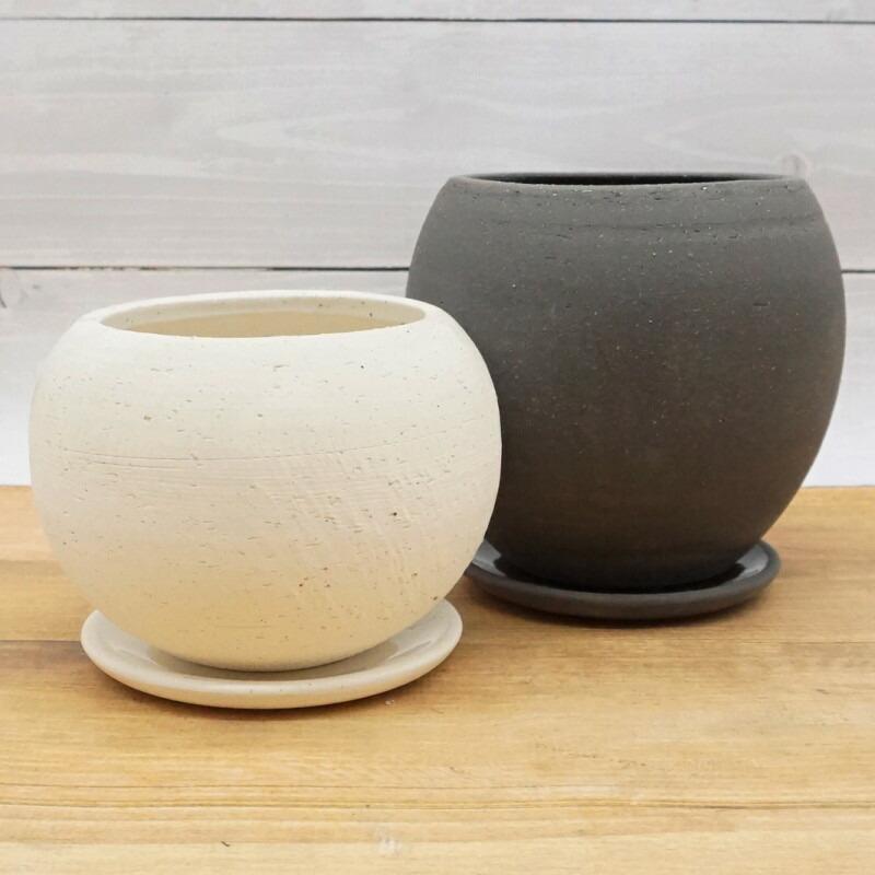 植木鉢 おしゃれ 陶器鉢 エッジボールL(2色) 16cm 5号 受け皿付 白 黒