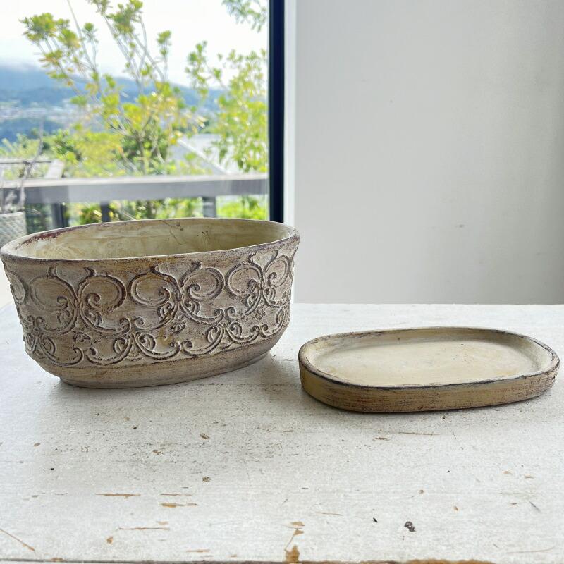 植木鉢 おしゃれ アンティーク クララオーバルポットL＜ 23cm x 12cm