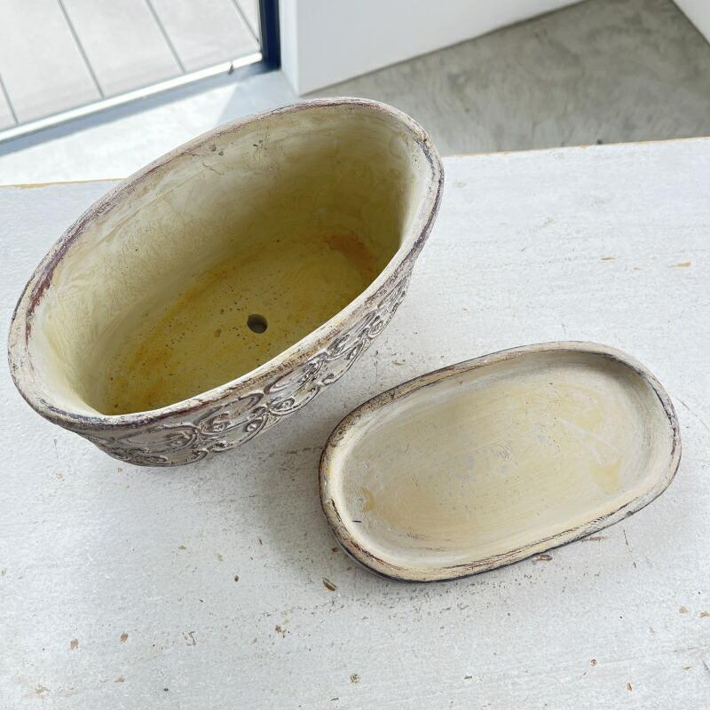 植木鉢 おしゃれ アンティーク クララオーバルポットL＜ 23cm x 12cm