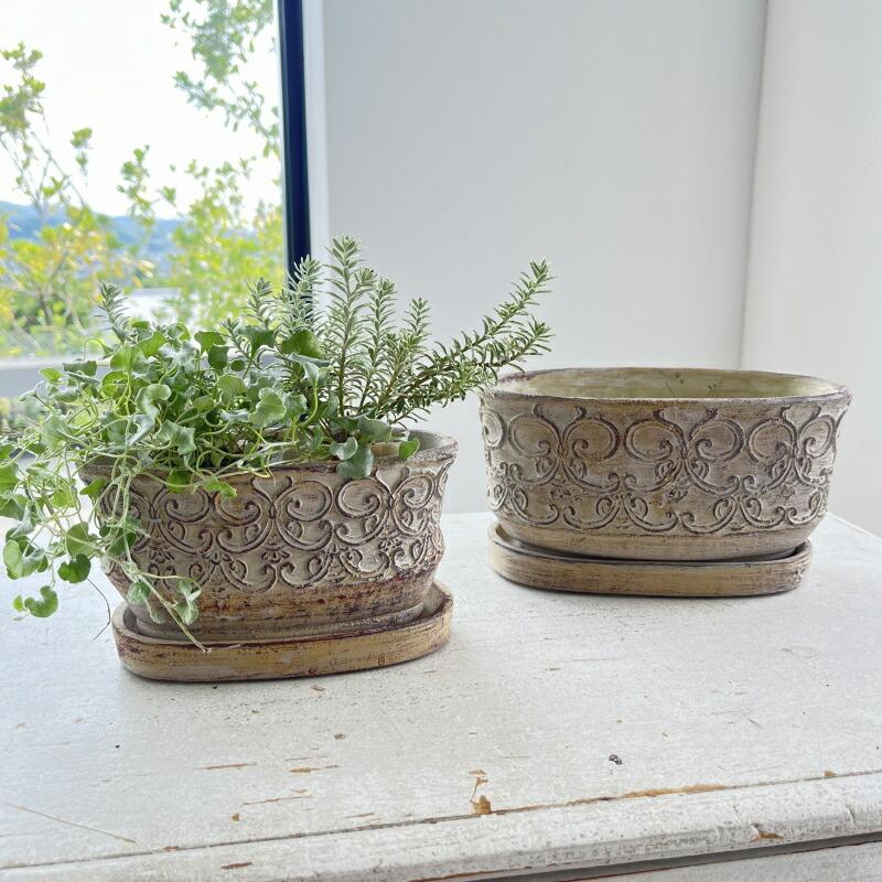 植木鉢 おしゃれ アンティーク クララオーバルポットL＜ 23cm x 12cm