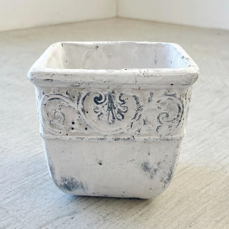植木鉢 四角 アンティーク クラナスキューブS＜ 13cm 4号 穴あり 白