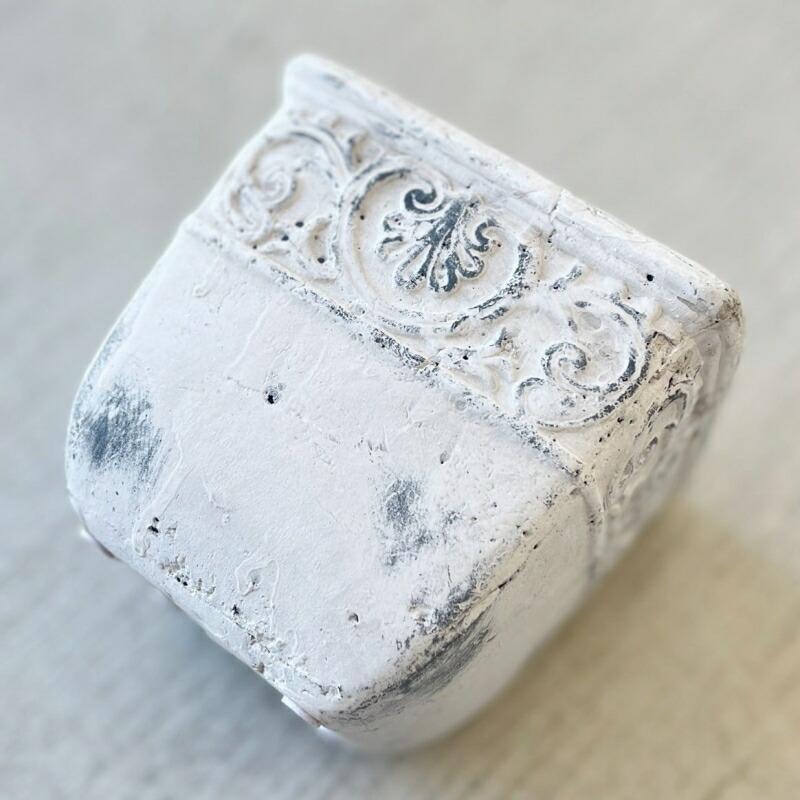 植木鉢 四角 アンティーク クラナスキューブS＜ 13cm 4号 穴あり 白