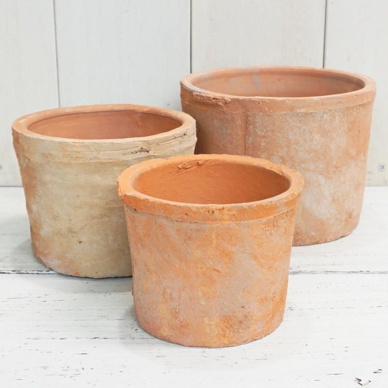 植木鉢 おしゃれ 素焼き ジャンクポット丸切立浅 (2色)セット 10cm