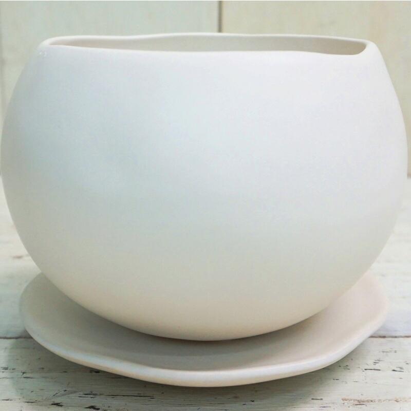 植木鉢 おしゃれ 陶器鉢 マリナM (2色) 12cm 4号 底穴あり 皿付 ツヤ