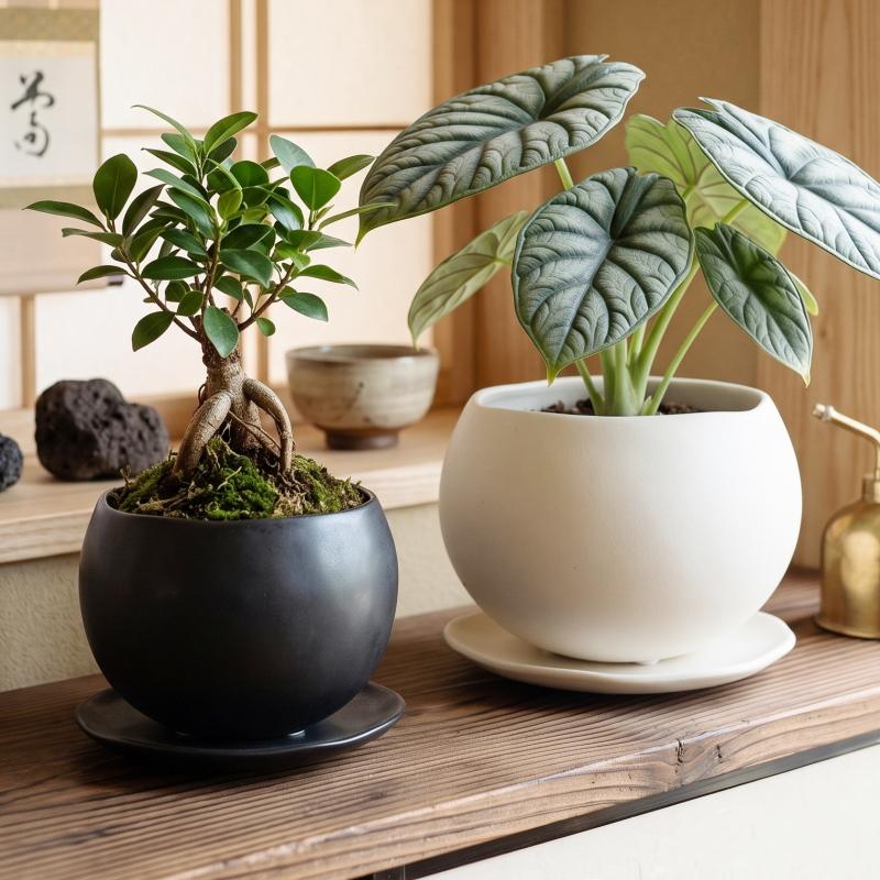 植木鉢 おしゃれ 陶器鉢 マリナM (2色) 12cm 4号 底穴あり 皿付 ツヤ