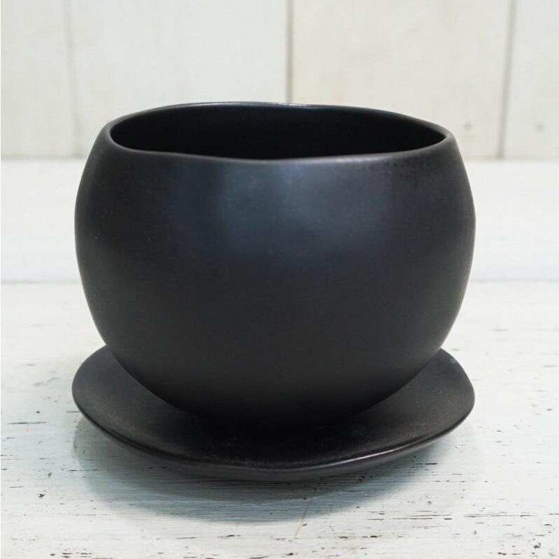 植木鉢 おしゃれ 陶器鉢 マリナM (2色) 12cm 4号 底穴あり 皿付 ツヤ