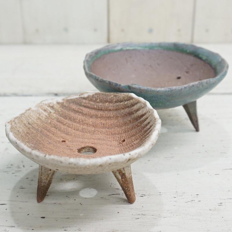 植木鉢 おしゃれ 和風 信楽焼 高足鉢(白釉/青竹釉)M 11cm 4号 穴あり