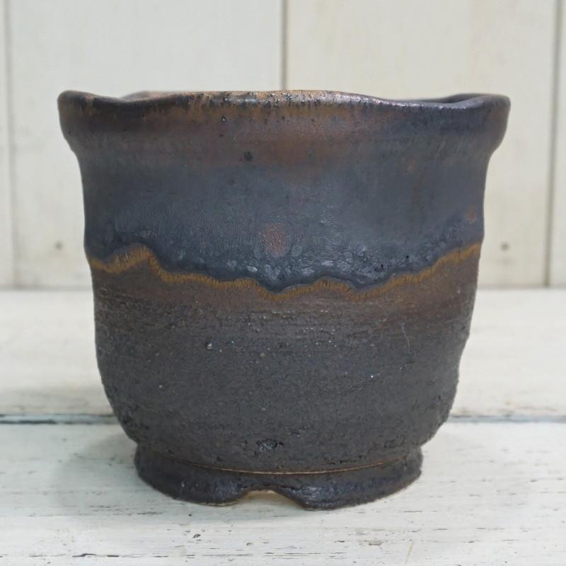 植木鉢 おしゃれ 陶器鉢 信楽焼 金彩中深 2L 12cm 4号 穴あり 湯飲み型 