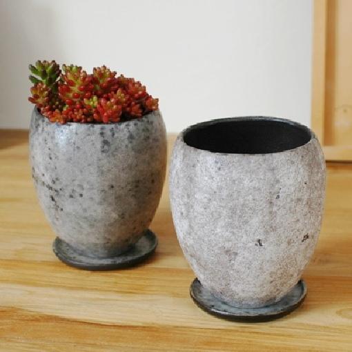 植木鉢 おしゃれ 陶器鉢 ミネラルポット 11cm 4号 穴あり 受け皿付 丸
