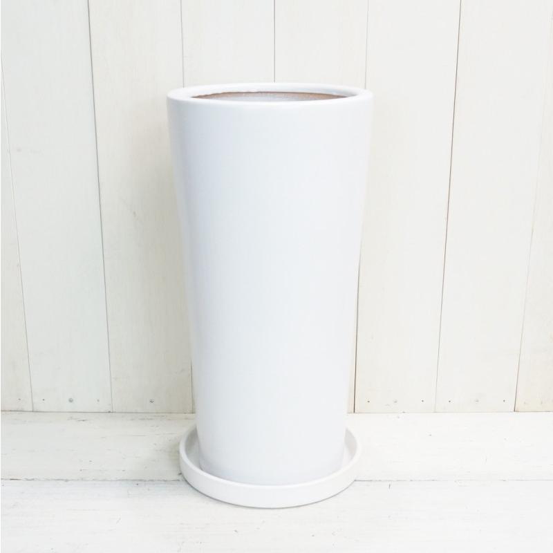 植木鉢 おしゃれ 陶器鉢 トールラウンド S (2色) 25cm 8号 受け皿付 穴