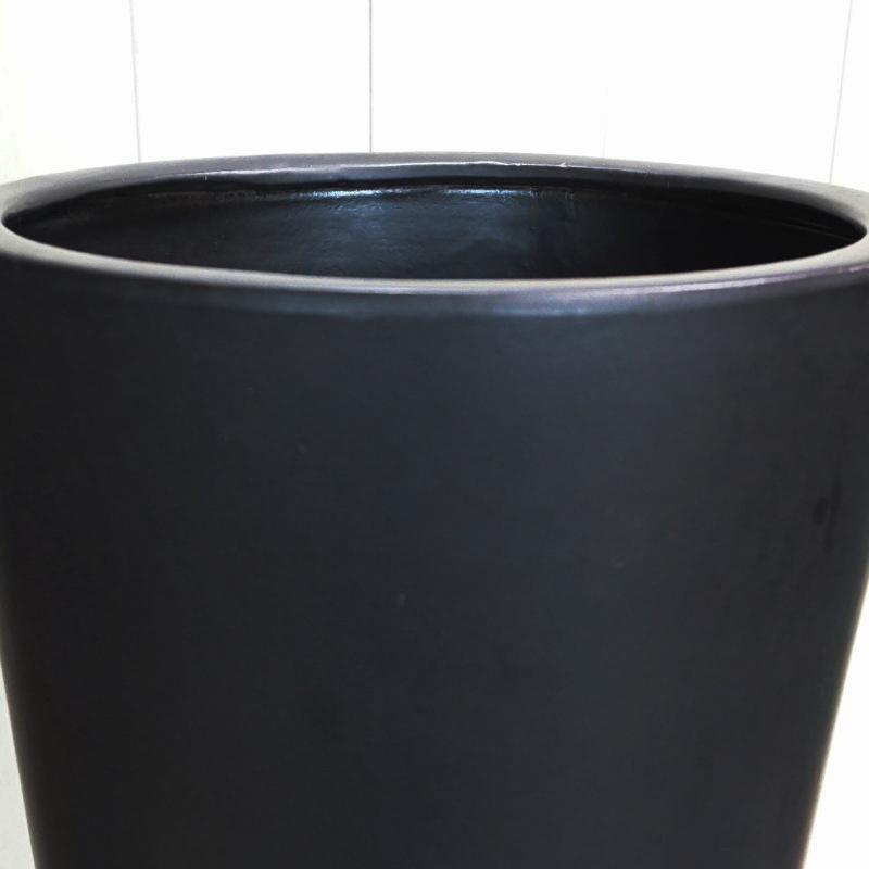 高級黒い陶器製植木鉢 植木鉢 おしゃれ 陶器鉢 トールラウンド S (2色) 25cm 8号 受け皿付 穴