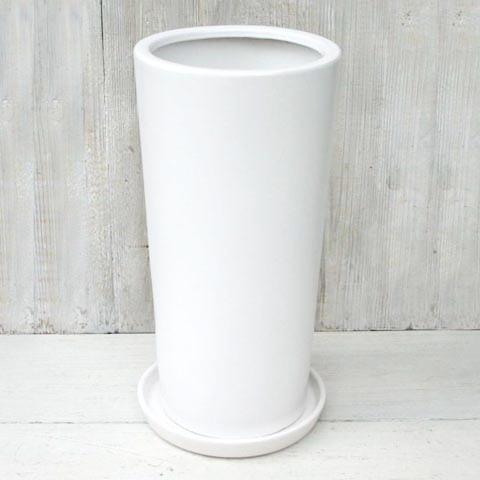 植木鉢 おしゃれ 陶器鉢 トールラウンド S (2色) 25cm 8号 受け皿付 穴