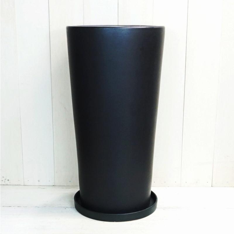 植木鉢 おしゃれ 陶器鉢 トールラウンド S (2色) 25cm 8号 受け皿付 穴