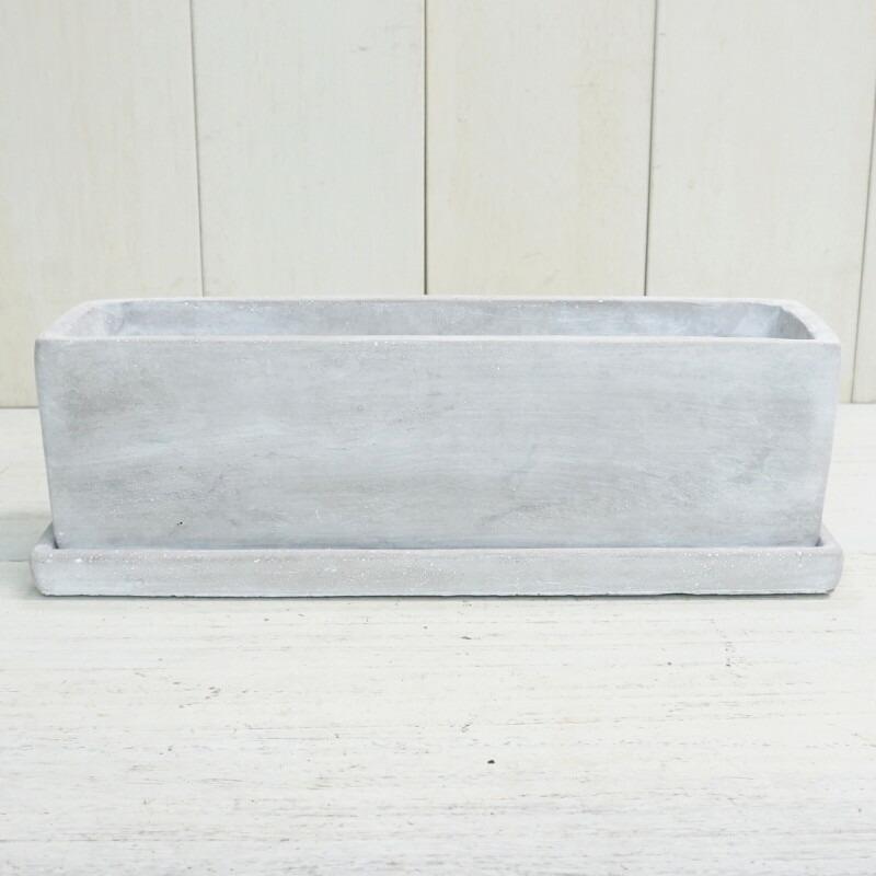 植木鉢 長方形 セメント コンクリ長角M 30cm 穴あり 皿付 おしゃれ