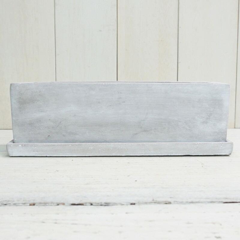 植木鉢 長方形 セメント コンクリ長角M 30cm 穴あり 皿付 おしゃれ