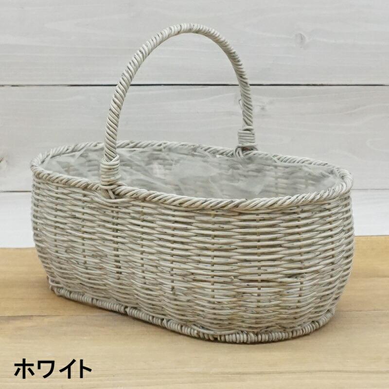 【新品】アートフラワー付き小物入れ ホワイトバスケット かご 蓋付き H38cm 鉢カバー おしゃれ かわいい ガンセトバスケットL (4色) 長径外寸31.5