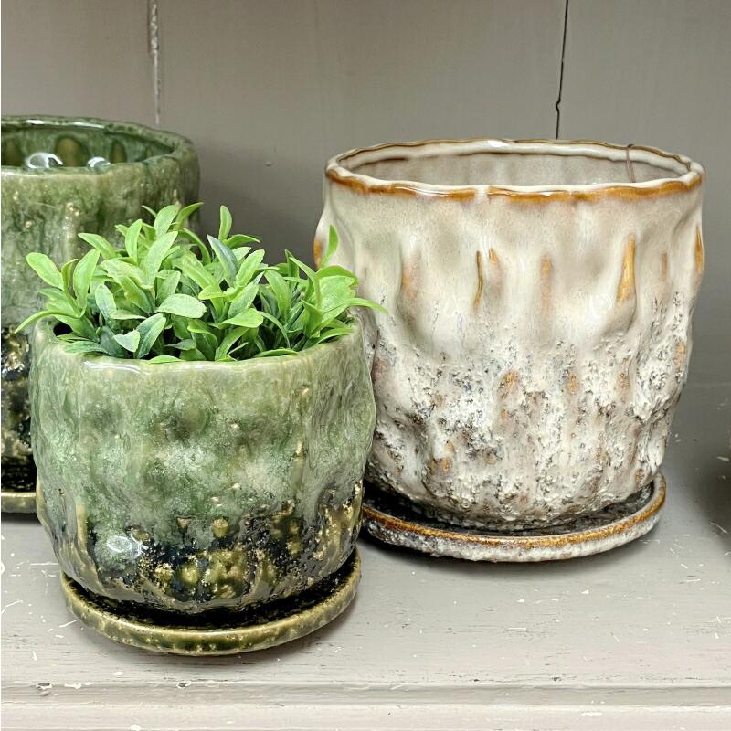 植木鉢 おしゃれ 陶器鉢 エマールレリーフポットS (2色) 外径11.5cm