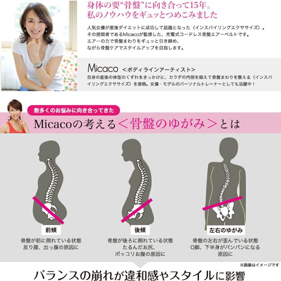 選べるプレゼント付 Micacoインスパイリング 骨盤ストレッチエアーベルト 日本初コードレス・充電式骨盤エアーベルト 骨盤ストレッチエアーベルト CP｜aas｜03