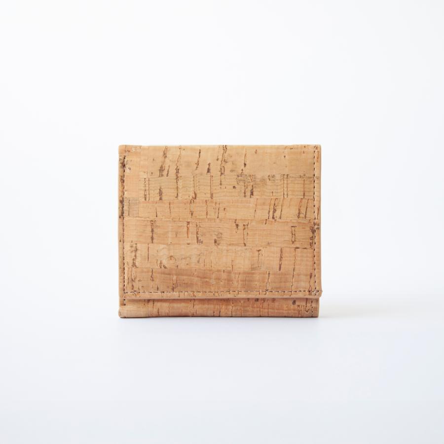 ミニ財布 三つ折り サステナブルなコルク製 ナチュラルストライプ