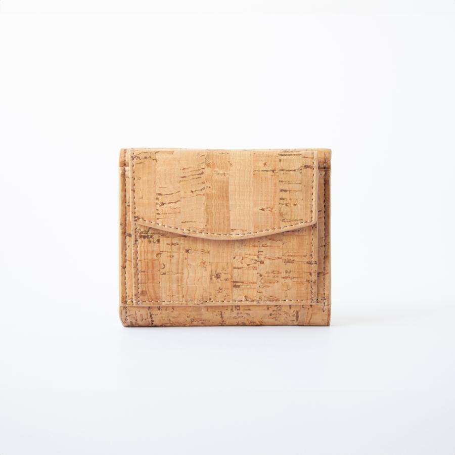 ミニ財布 三つ折り サステナブルなコルク製 ナチュラルストライプ