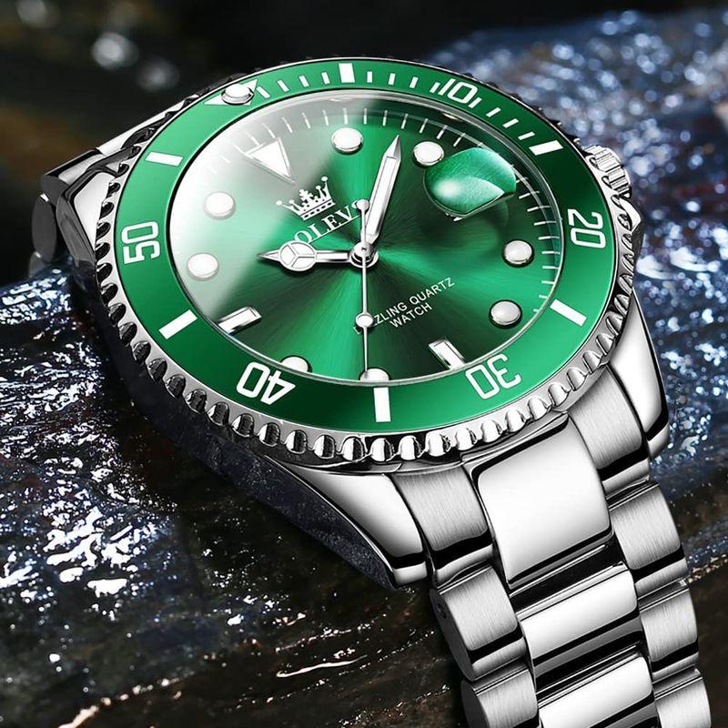 腕時計 緑 ビジネス腕時計 アナログ クォーツ腕時計 スポーツ ステンレス鋼時計-