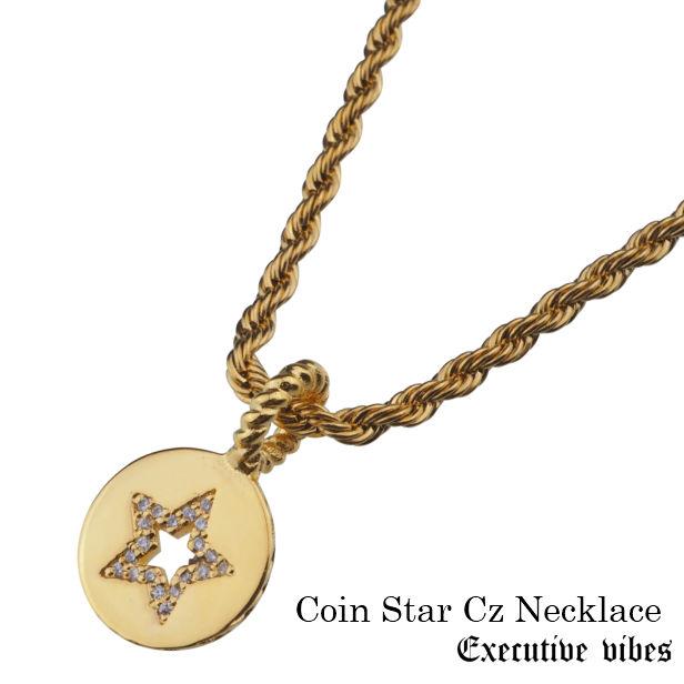 コインネックレス 星 スター ジルコニア ネックレス ゴールド コイン 