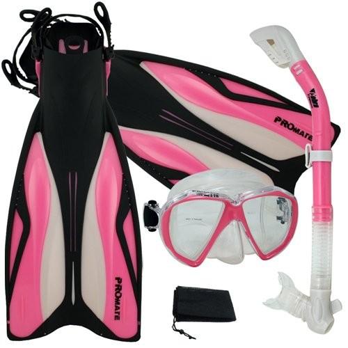 【売り切り御免!】 ML/XL (9-11 mens, 9 1/2-12 wmns) Promate Deluxe Snorkeling Gear Scuba Diving Fins Mask Dry Snorkel Set, PinkWhite, MLXL, ヨシコレクション 2b35655e