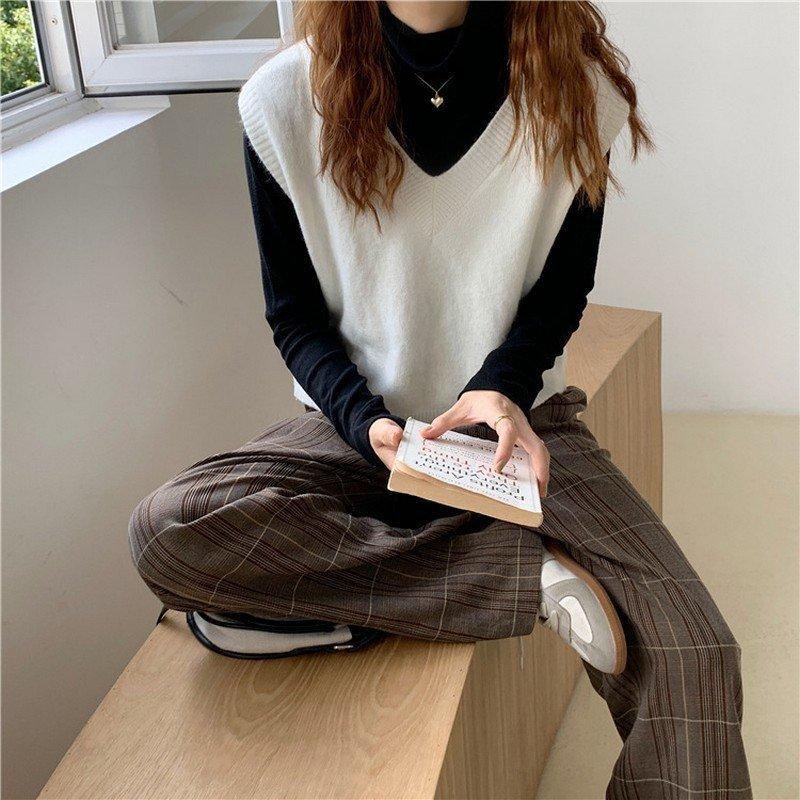 ベスト Vネック ニット レディース 婦人服 プルオーバー 無地 単色 シンプル ルーズフィット おしゃれ 見事な