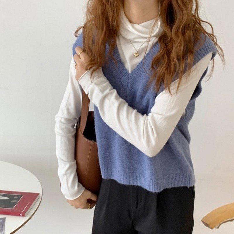 ベスト Vネック ニット レディース 婦人服 プルオーバー 無地 単色 シンプル ルーズフィット おしゃれ 見事な