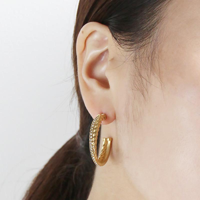 ピアス レディース フープ 20代 30代 40代 50代 大ぶり つけっぱなし アレルギー対応 ステンレス 金アレ クロスロープデザイン 金アレ 1925 ゴールド | ブランド登録なし | 04