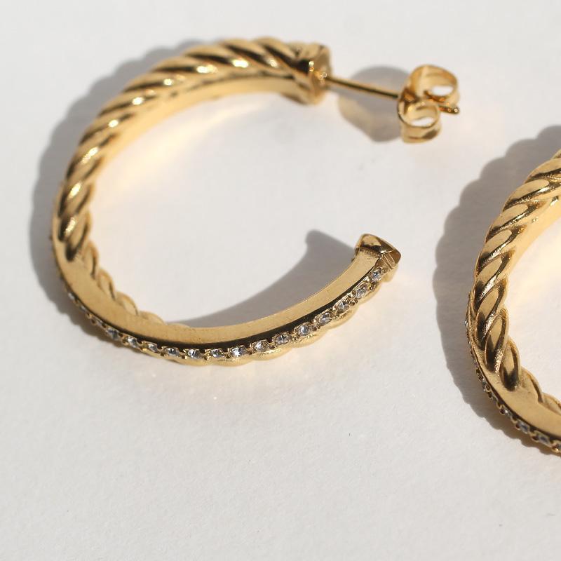 ピアス レディース フープ 20代 30代 40代 50代 大ぶり つけっぱなし アレルギー対応 ステンレス 金アレ クロスロープデザイン 金アレ 1925 ゴールド | ブランド登録なし | 08