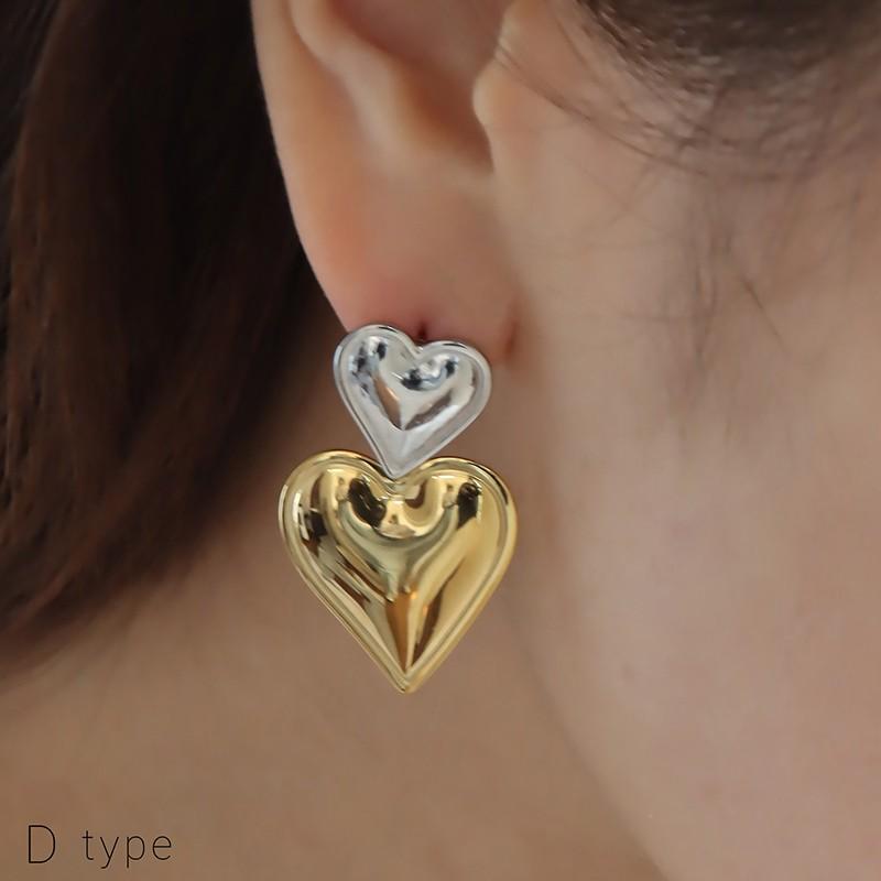 金属アレルギー対応 ピアス ダブル ハート 18K サージカルステンレス 