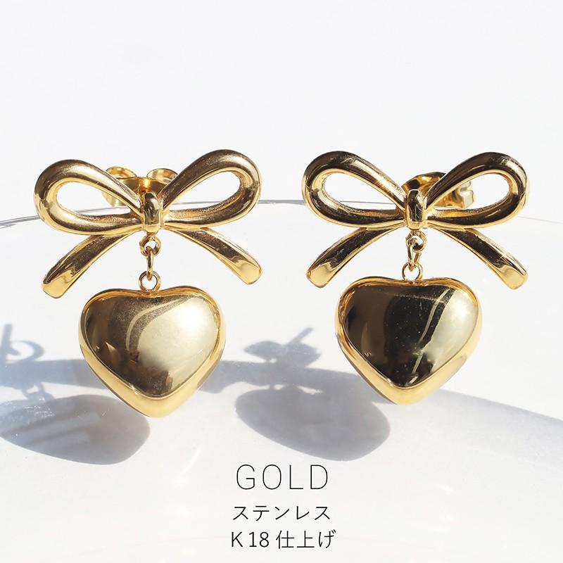 Vintage MEXICO SILVER 925 リボン＆ハートピアス ピアス ハートリボンピアス 揺れる ミックス ゴールド シルバー 金属