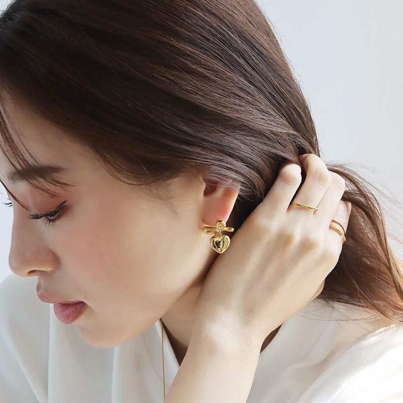 ピアス ハートリボンピアス 揺れる ミックス ゴールド シルバー 金属