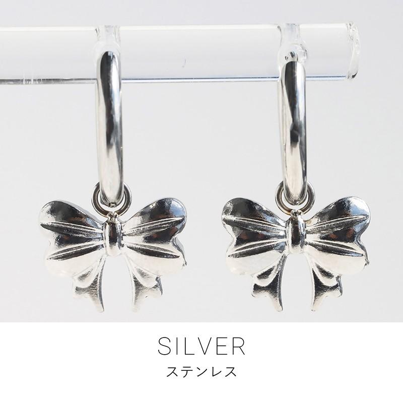 ピアス リボンフープピアス 揺れる 華奢 小さいゴールド シルバー 金属