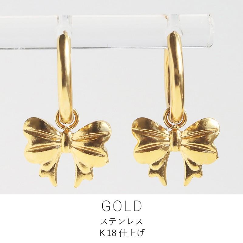 ピアス リボンフープピアス 揺れる 華奢 小さいゴールド シルバー 金属