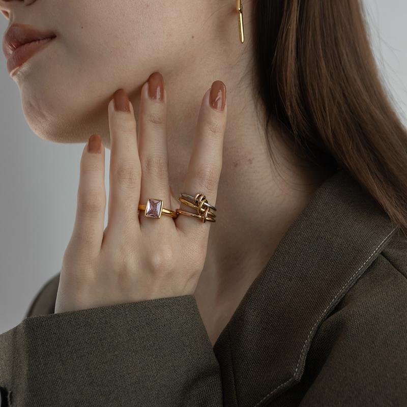 指輪 レディース ステンレス リング  おしゃれ 20代 30代 40代 50代 シンプル ゴールド 12号 14号 17号 石 クリアジルコニア つけっぱなし 華奢 | ブランド登録なし | 14