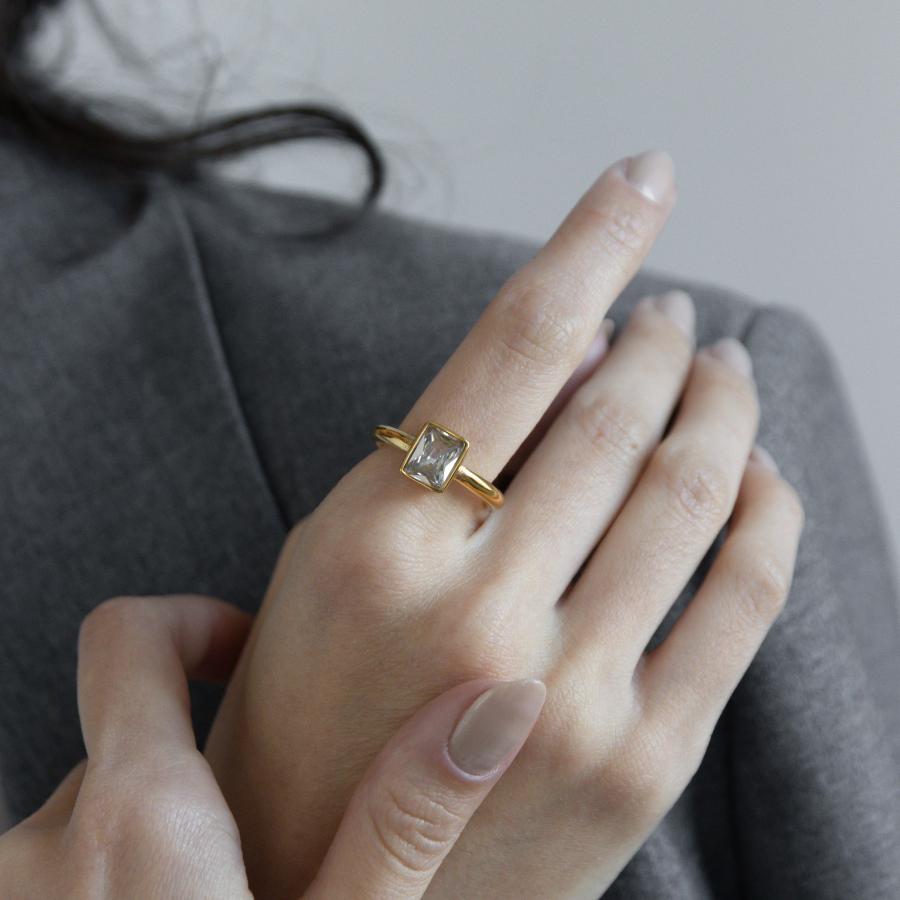 指輪 レディース ステンレス リング  おしゃれ 20代 30代 40代 50代 シンプル ゴールド 12号 14号 17号 石 クリアジルコニア つけっぱなし 華奢 | ブランド登録なし | 12