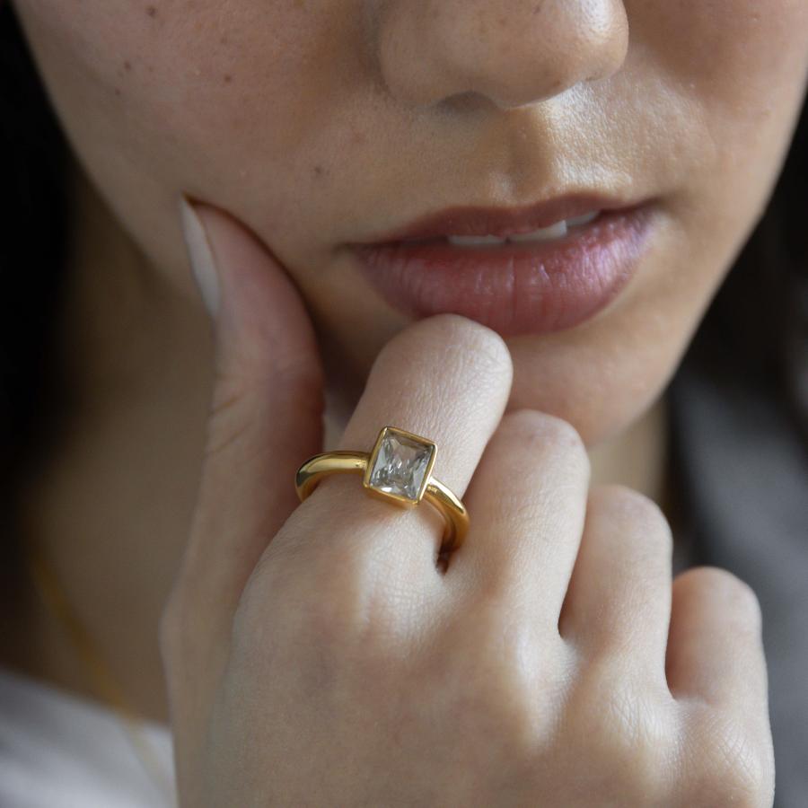 指輪 レディース ステンレス リング  おしゃれ 20代 30代 40代 50代 シンプル ゴールド 12号 14号 17号 石 クリアジルコニア つけっぱなし 華奢 | ブランド登録なし | 07