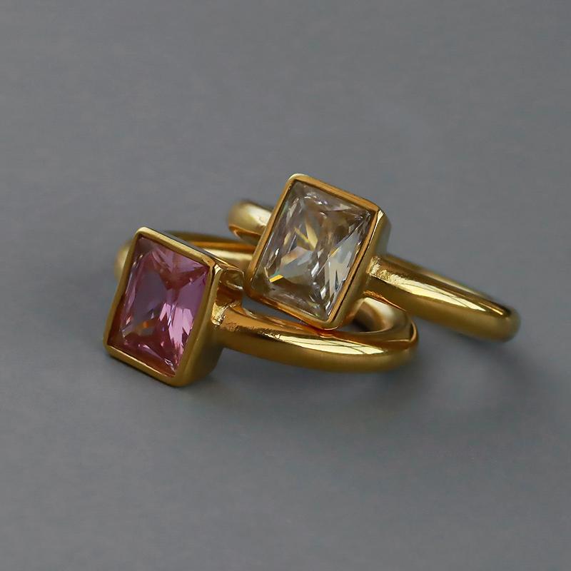 指輪 レディース ステンレス リング  おしゃれ 20代 30代 40代 50代 シンプル ゴールド 12号 14号 17号 石 クリアジルコニア つけっぱなし 華奢 | ブランド登録なし | 19