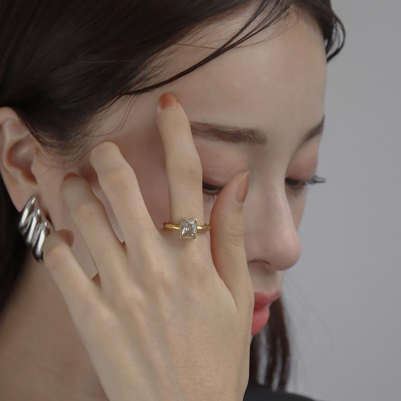 指輪 レディース ステンレス リング  おしゃれ 20代 30代 40代 50代 シンプル ゴールド 12号 14号 17号 石 クリアジルコニア つけっぱなし 華奢 | ブランド登録なし | 13